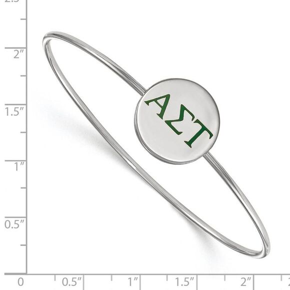 Sterling Silver Alpha Sigma Tau Enamel Green Greek Bangle - 7 in. - Picture 2 of 3